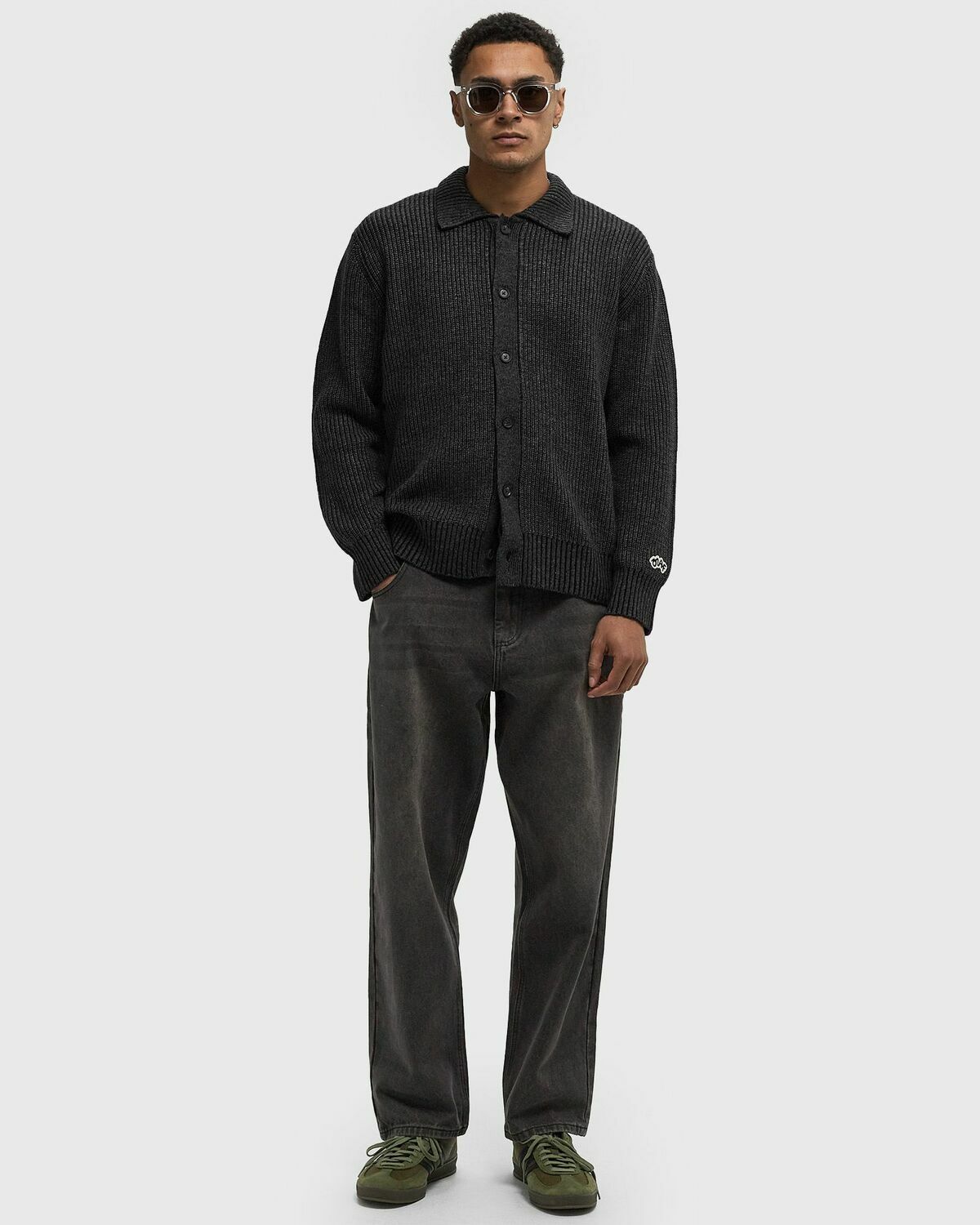 ØLÅF KNITTED RIBBED CARDIGAN Grey Mens Zippers & Cardigan