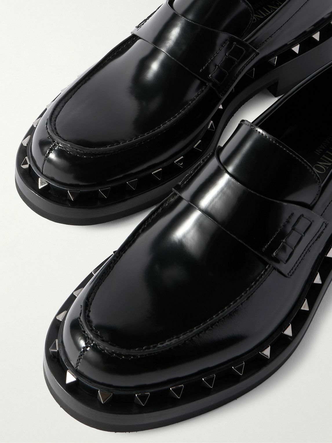 Valentino Garavani - Rockstud Studded Glossed-Leather Loafers