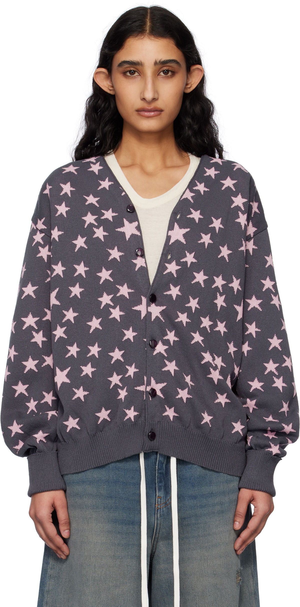 NEEDLES Gray & Pink V-Neck Cardigan
