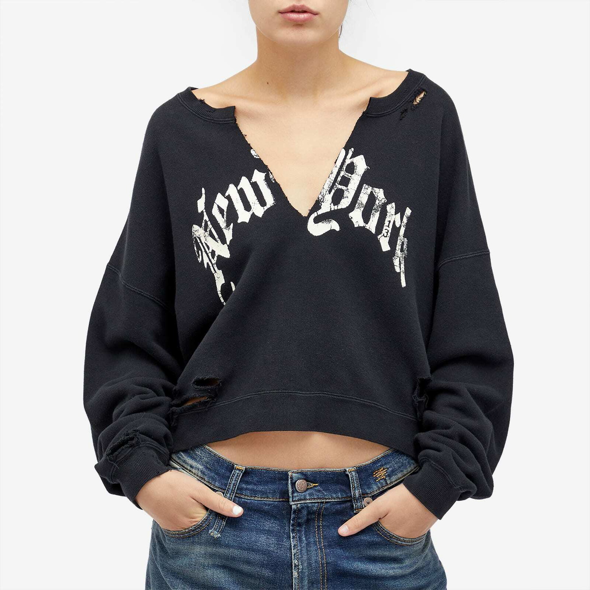 スウェット・トレーナー [R13] CREWNECK OVERFIT SWEATSHIRT R13 Elvis Logo Oversized Crewneck Sweatshirt in Light Blue