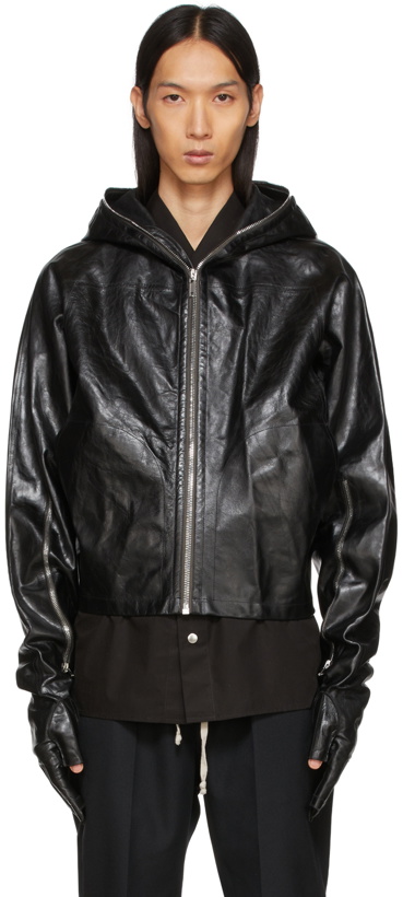 Photo: Rick Owens Black Leather Cropped Windbreaker Jacket