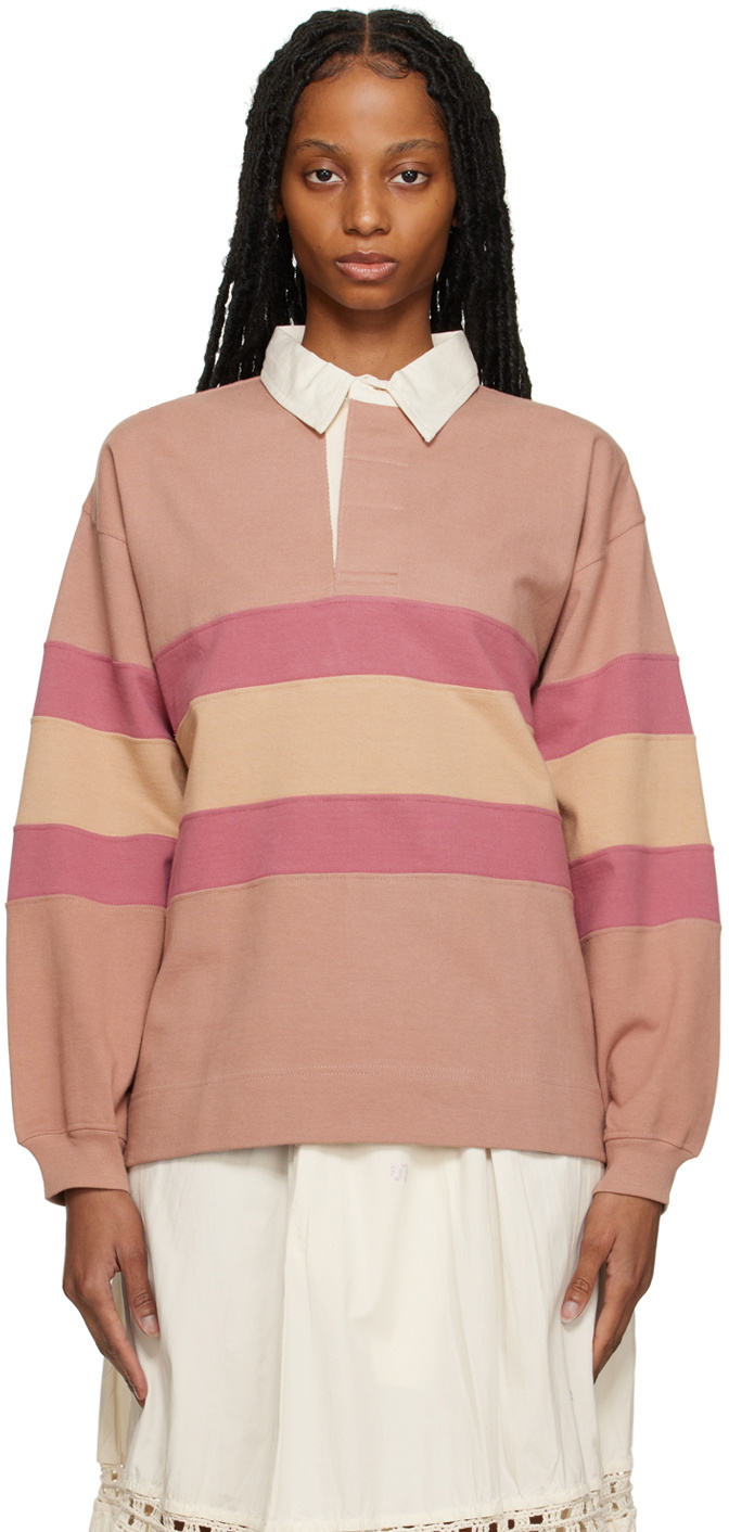 Story mfg. Beige & Pink Climber Long Sleeve Polo Story Mfg