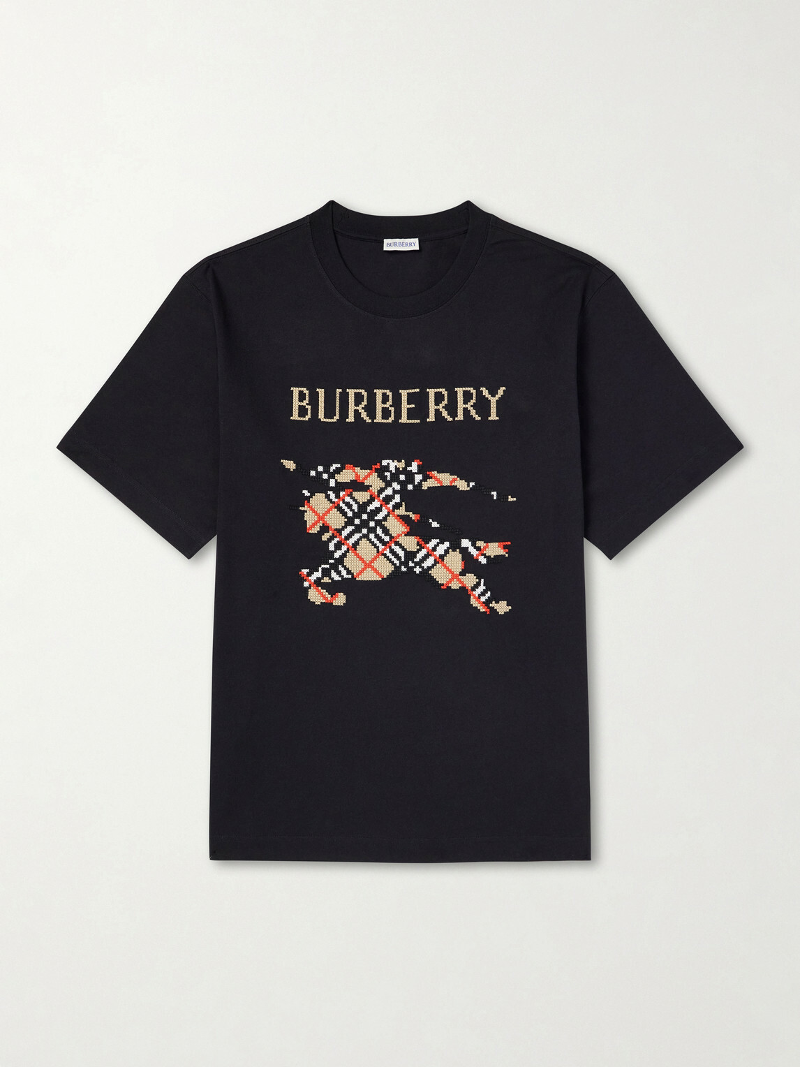 Burberry - Logo-Embroidered Cotton-Jersey T-Shirt - Black