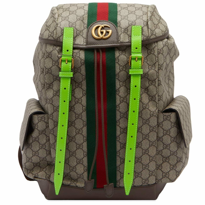 Photo: Gucci Men's Ophidia Neon Strap Backpack in Beige/Green 