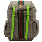 Gucci Men's Ophidia Neon Strap Backpack in Beige/Green 