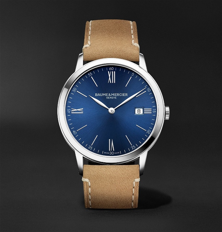 Photo: Baume & Mercier - Classima 40mm Stainless Steel and Leather Watch, Ref. No. 10385 - Blue