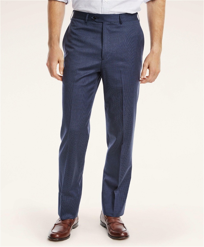Photo: Brooks Brothers Men's Flex Madison-Fit Mini-Houndstooth Wool Trousers | Blue