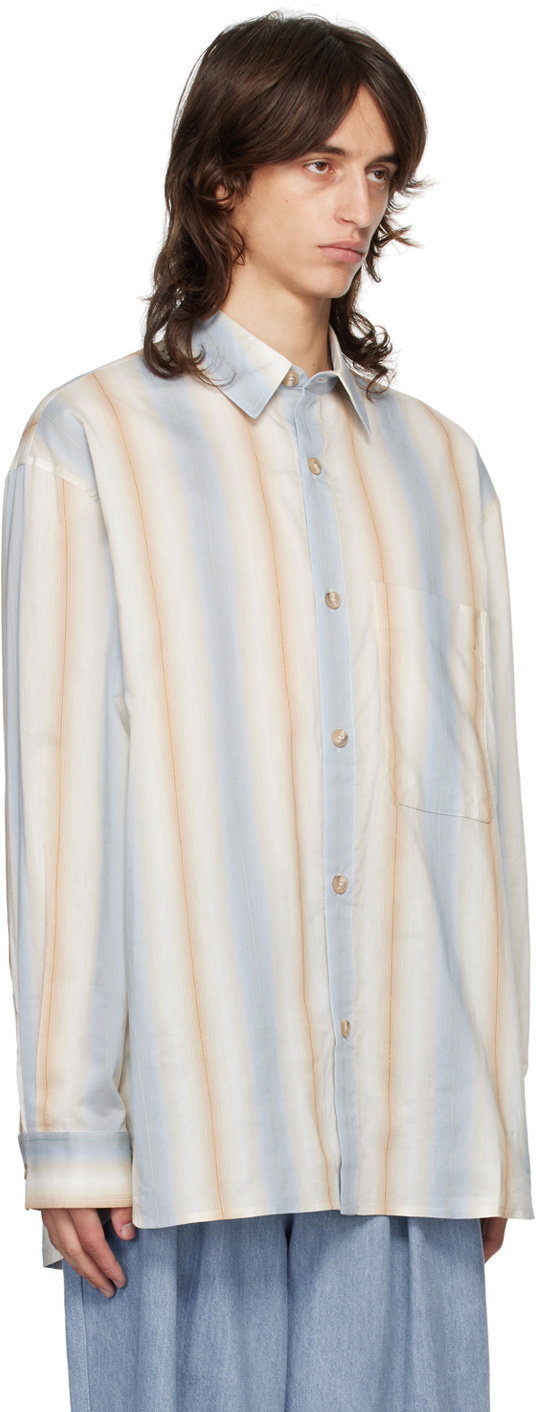 King & Tuckfield Blue & Beige Pocket Oversized Shirt