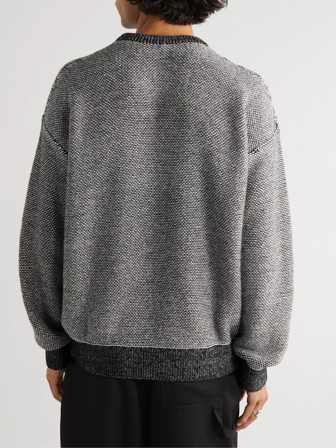 Loewe 25 Mesh Hollow Knitted Cardigan Ivory Wool