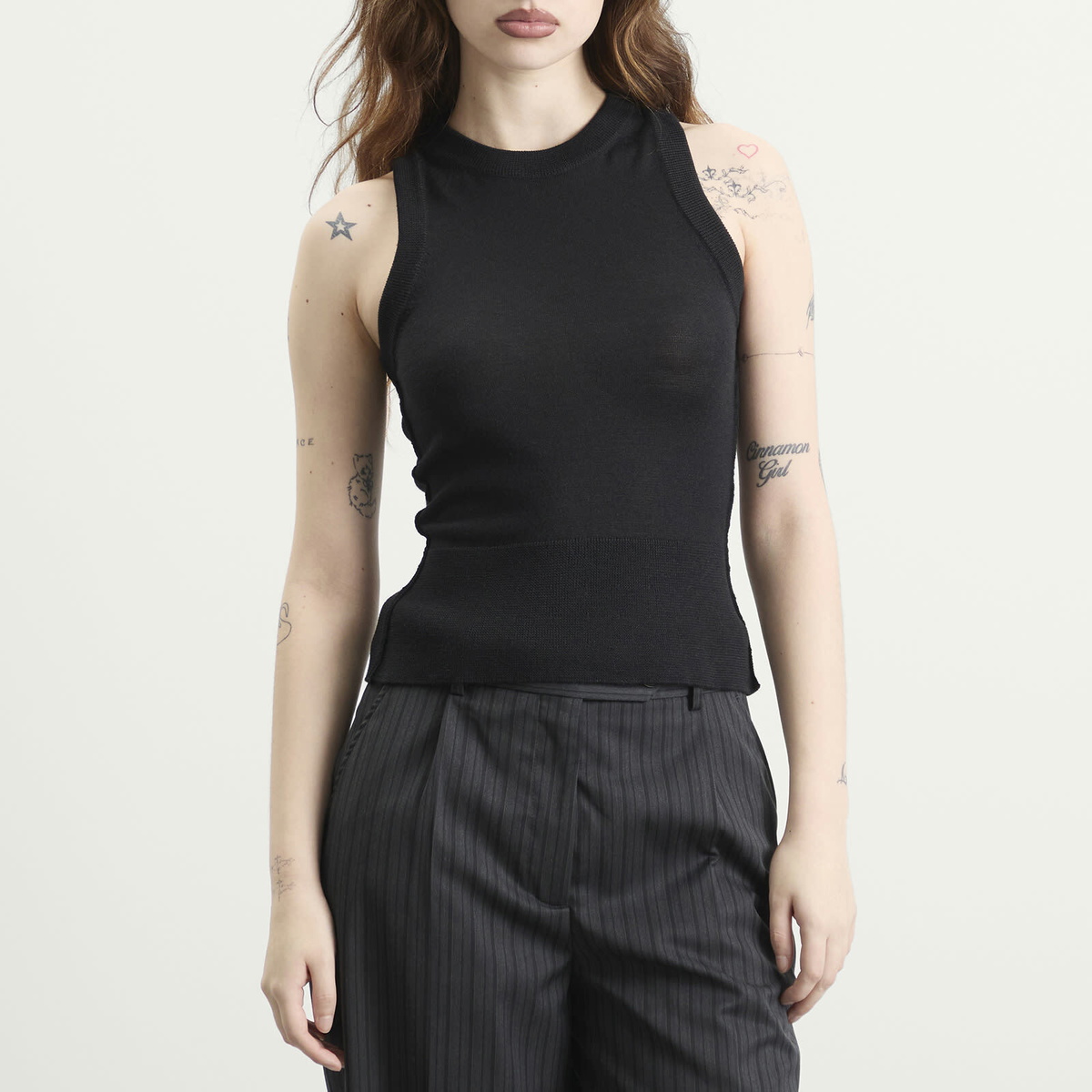 mfpen Women's Appointment Top in Black Merino Silk