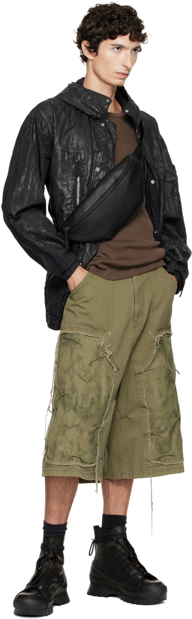 Hugo Black Logo Patch Grained Belt Bag