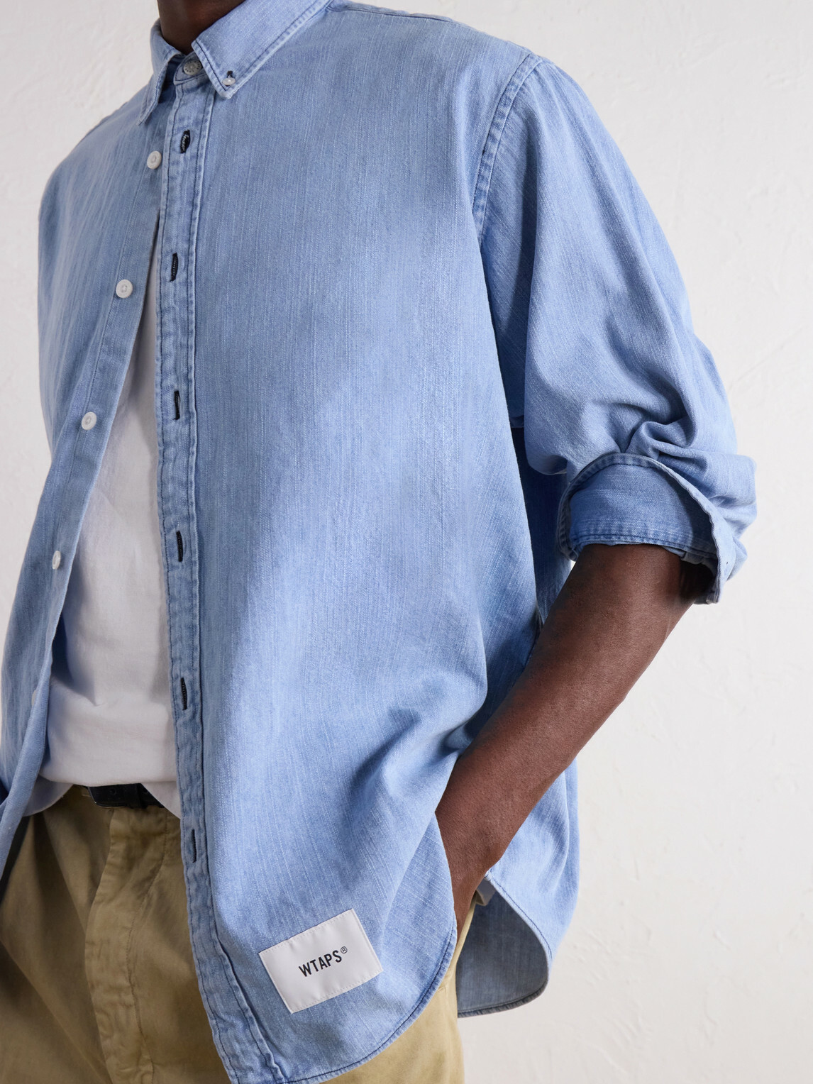 WTAPS - BD 01 Logo-Appliquéd Stone-Bleach Denim Shirt - Blue