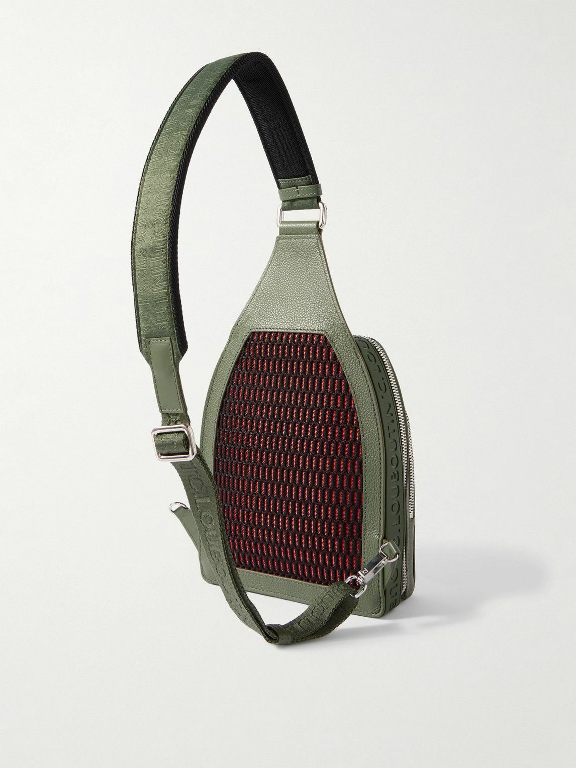 Christian Louboutin - Logo-Debossed Mesh-Trimmed Leather Sling Backpack