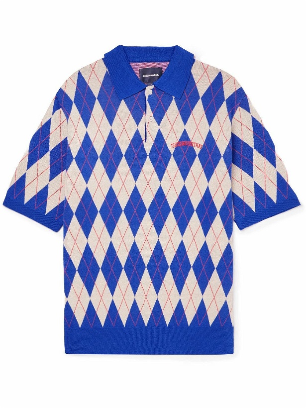 Photo: thisisneverthat - Logo-Embroidered Argyle Cotton-Blend Polo Shirt - Blue