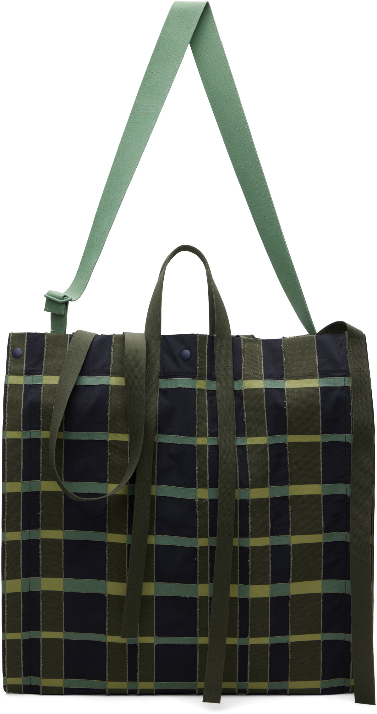 HOMME PLISSÉ ISSEY MIYAKE Navy & Khaki Windswept Plaid Tote Homme