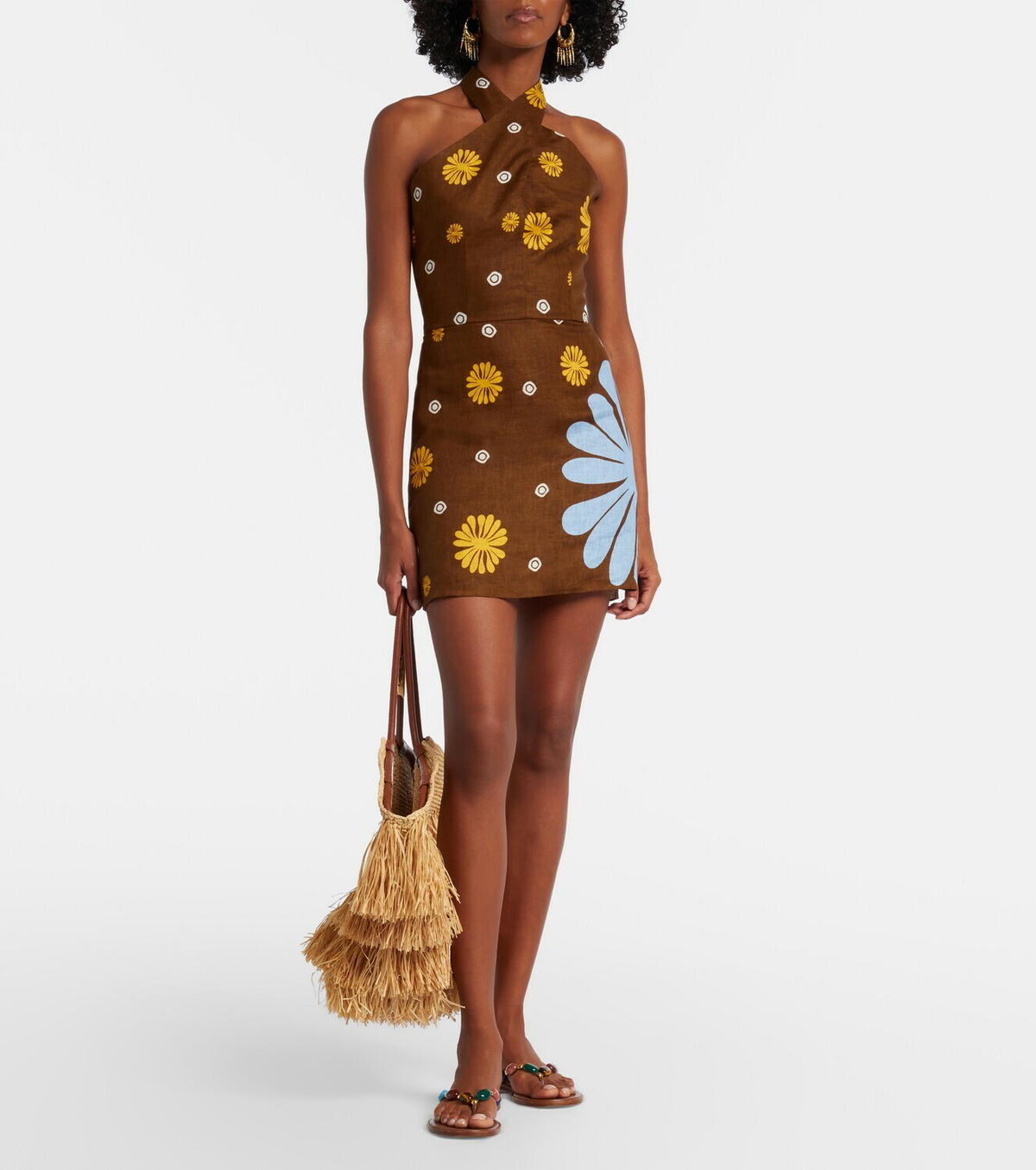 Cala de la Cruz Venta halterneck floral minidress