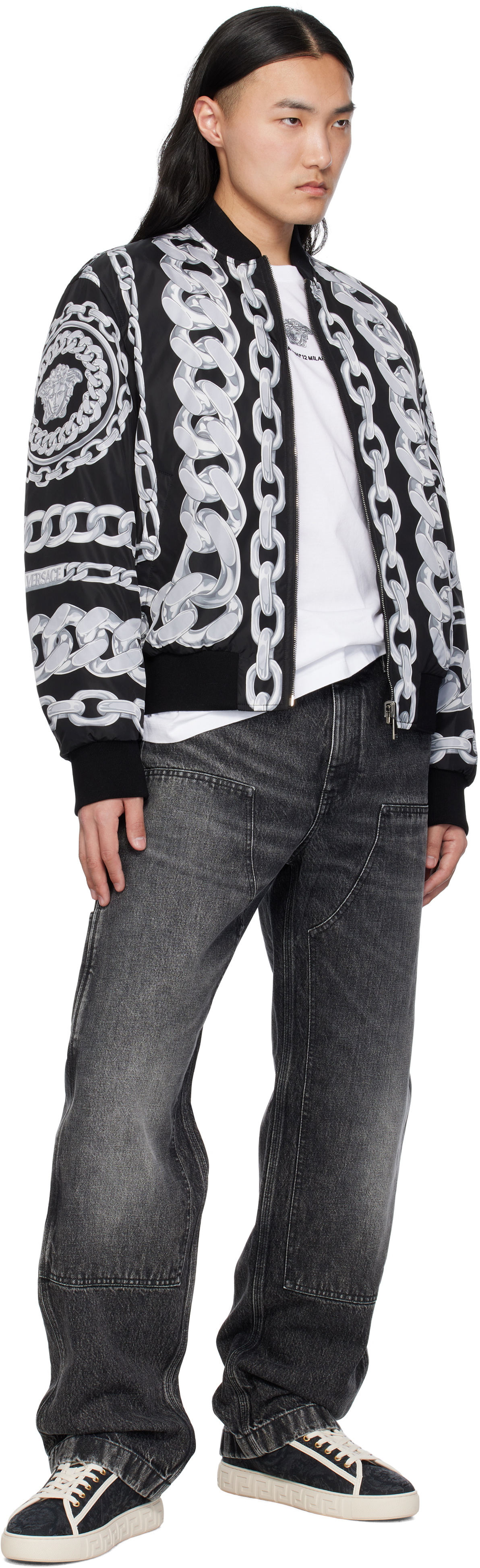 Versace Black Medusa Chains Reversible Bomber Jacket