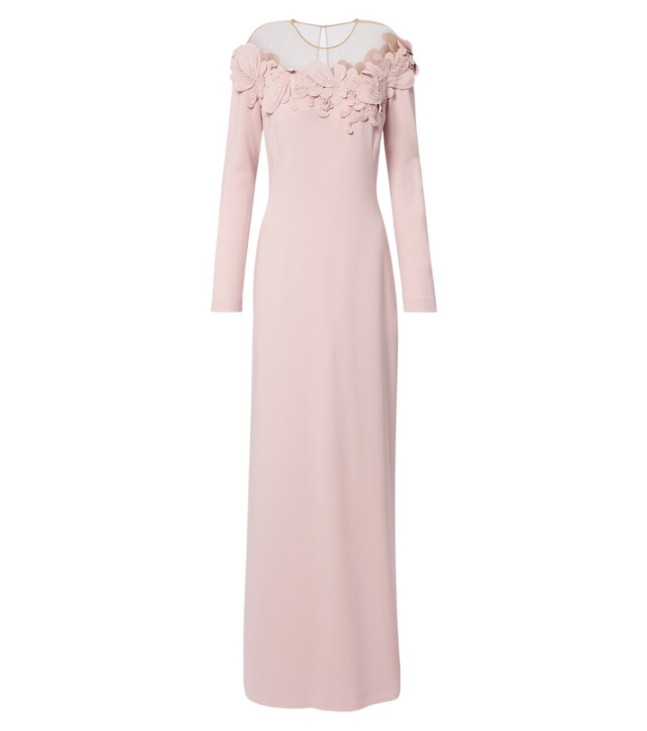 Photo: Costarellos Zurina embellished floral-appliqué crêpe gown