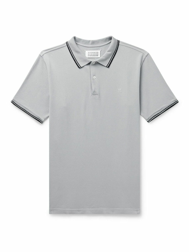 Photo: Maison Margiela - Logo-Embroidered Striped Cotton-Piqué Shirt - Gray