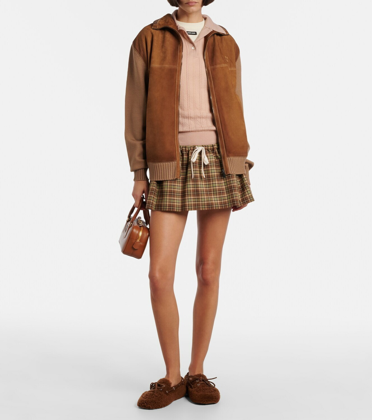 Miu Miu Suede-trimmed shearling boat shoes