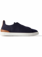 Zegna - Triple Stitch™ Leather-Trimmed Wool Slip-On Sneakers - Blue