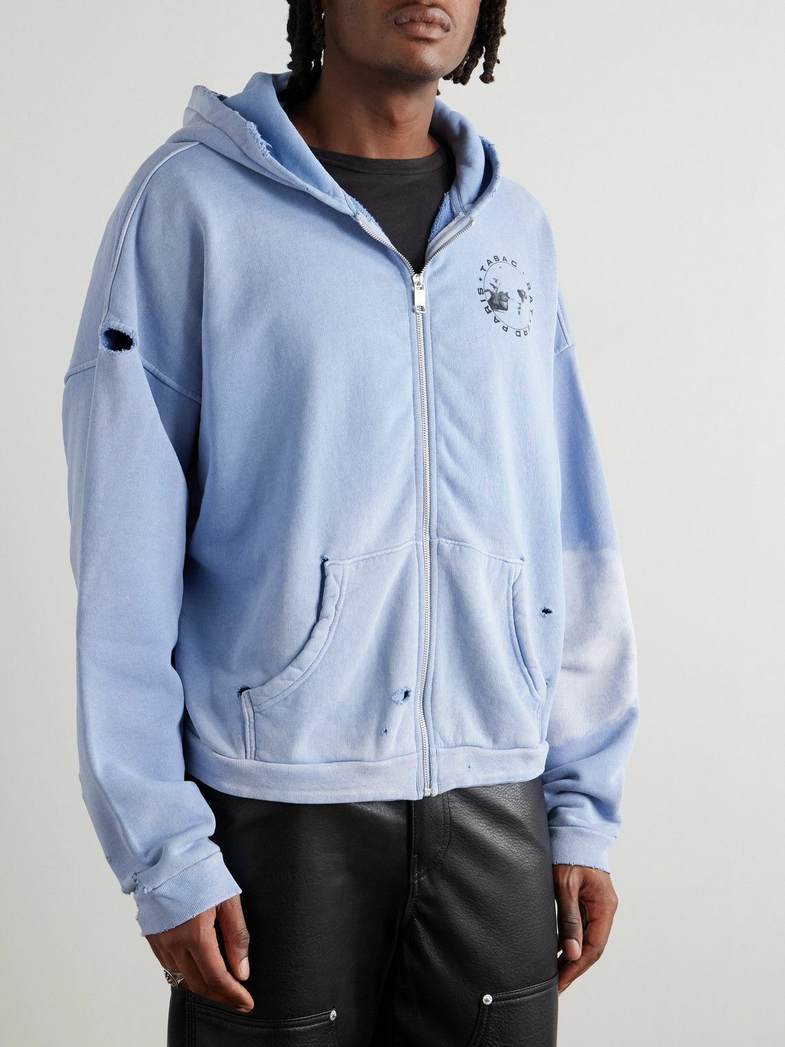 Enfants Riches Déprimés - Printed Distressed Cotton-Jersey Zip-Up