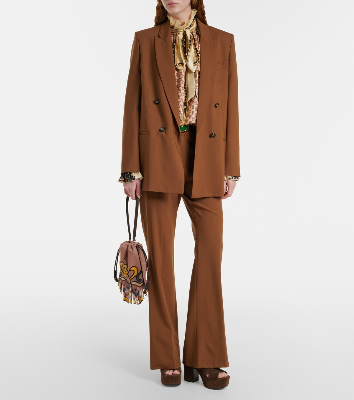 Etro Kalispera Small beaded suede shoulder bag