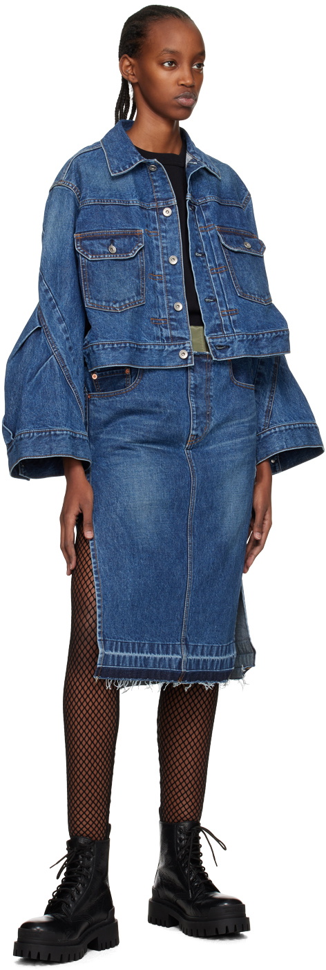 sacai Blue Flared Denim Jacket