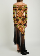 Etro Floral Print Tulle Asymmetric Mesh Maxi Dress Black