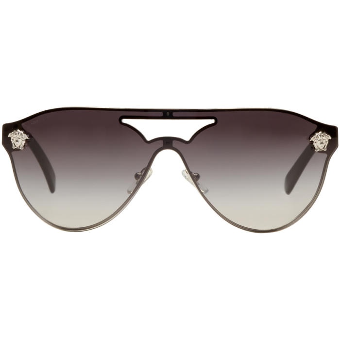 Photo: Versace Silver and Black Medusa Visor Sunglasses
