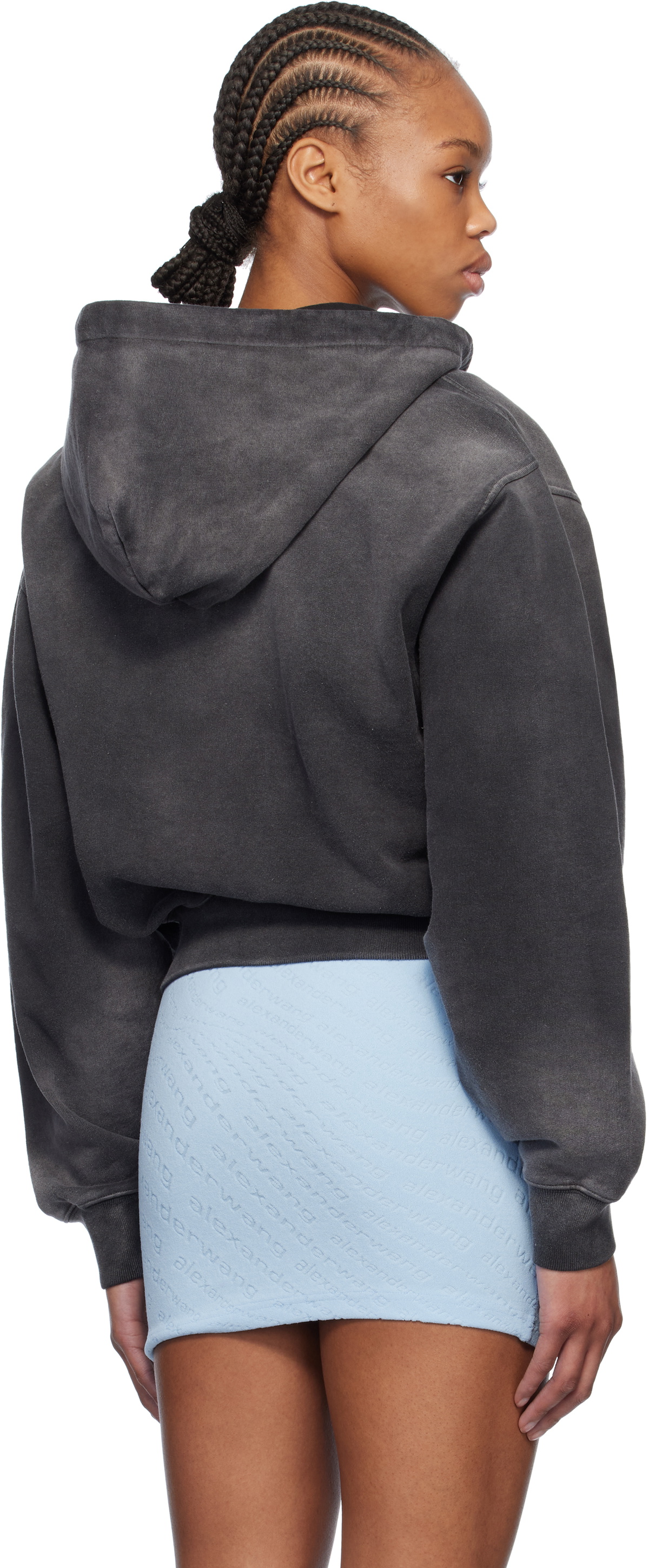 alexanderwang グレー クロップドタンクトップ Alexander Wang ロゴエンボス クロップド ニットトップ | グレー