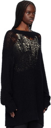 YOHJI YAMAMOTO Black Damage Processed Garter Round Neck Sweater