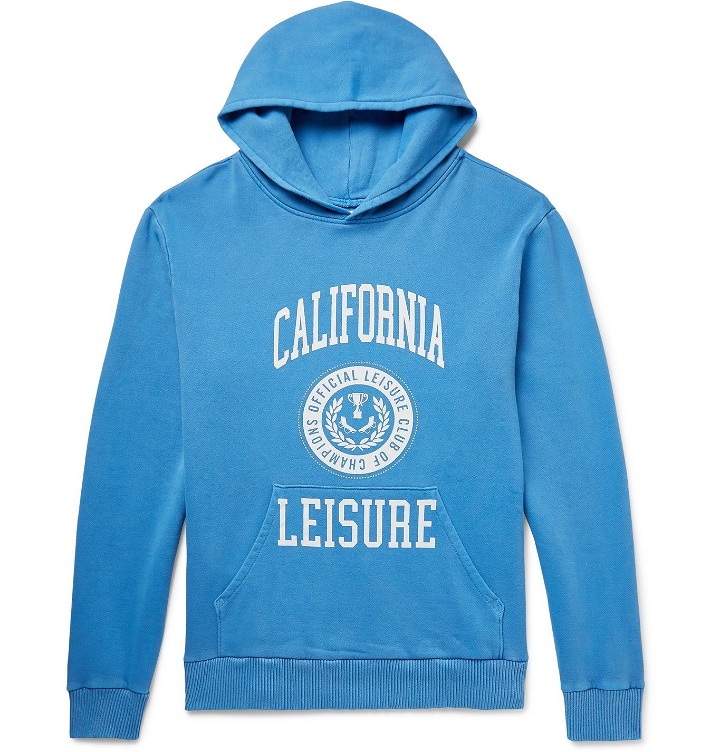 Photo: Pasadena Leisure Club - Printed Pigment-Dyed Enzyme-Washed Cotton-Jersey Hoodie - Blue