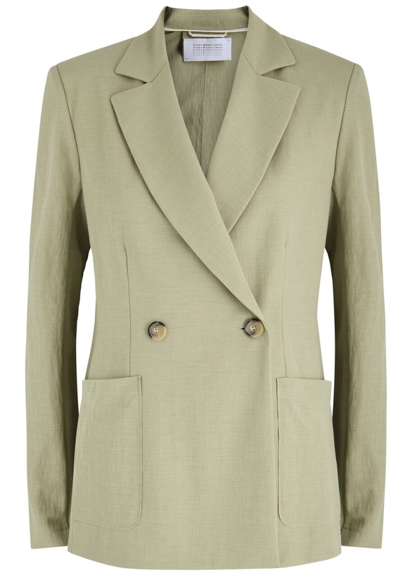 Photo: Harris Wharf London Double-breasted Woven Blazer Sage