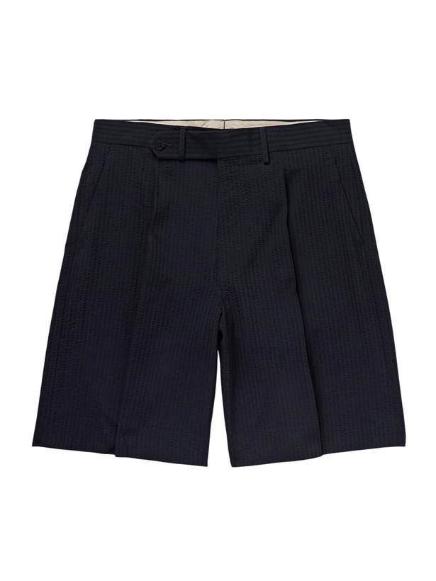 Photo: Stòffa - Pleated Wool-Seersucker Shorts - Blue