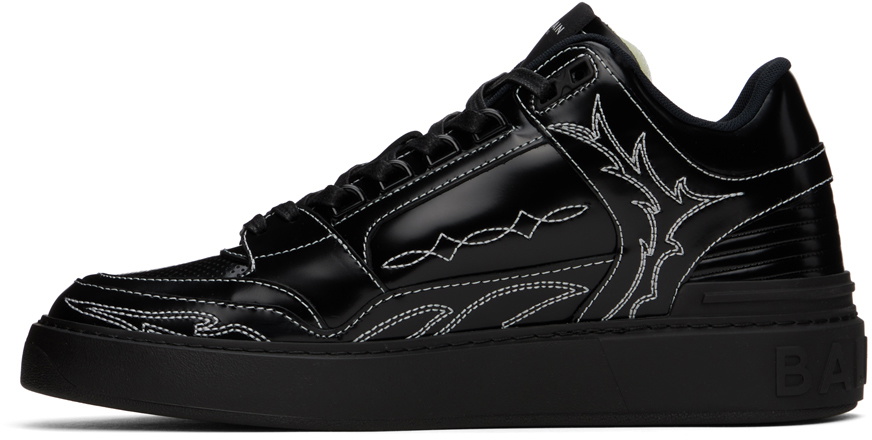VIP★大人気 BALMAIN 'B COURT' MID TOP SNEAKERS Balmain Black B-Court Mid Top Western Glazed Leather