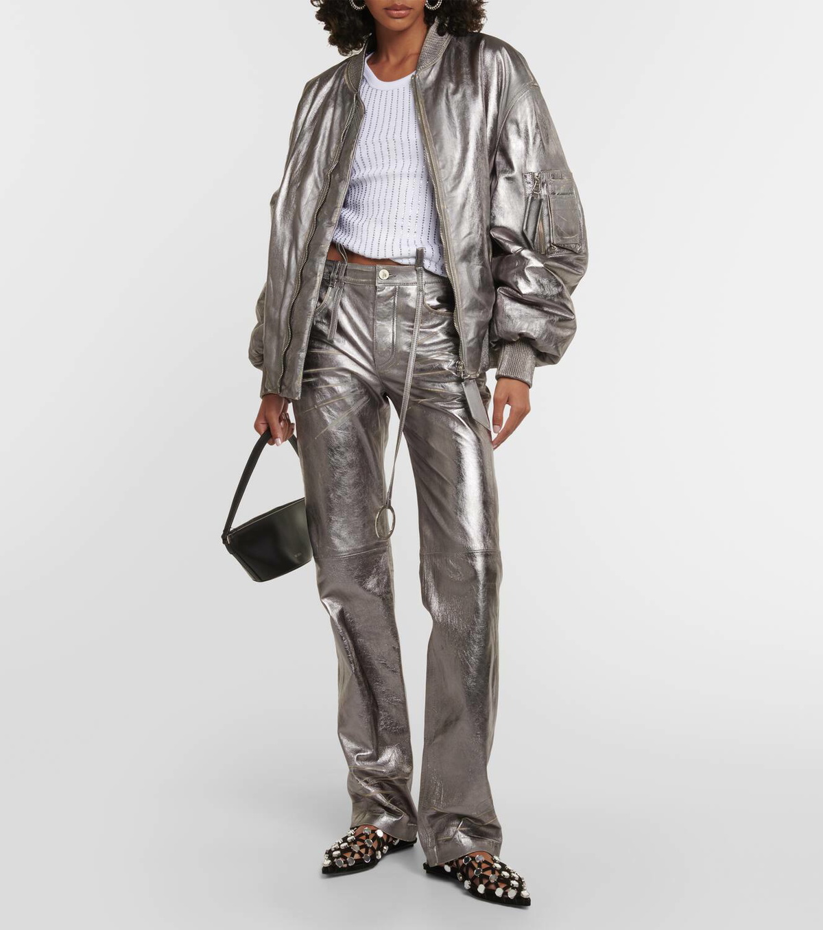 The Attico Metallic leather straight pants The Attico