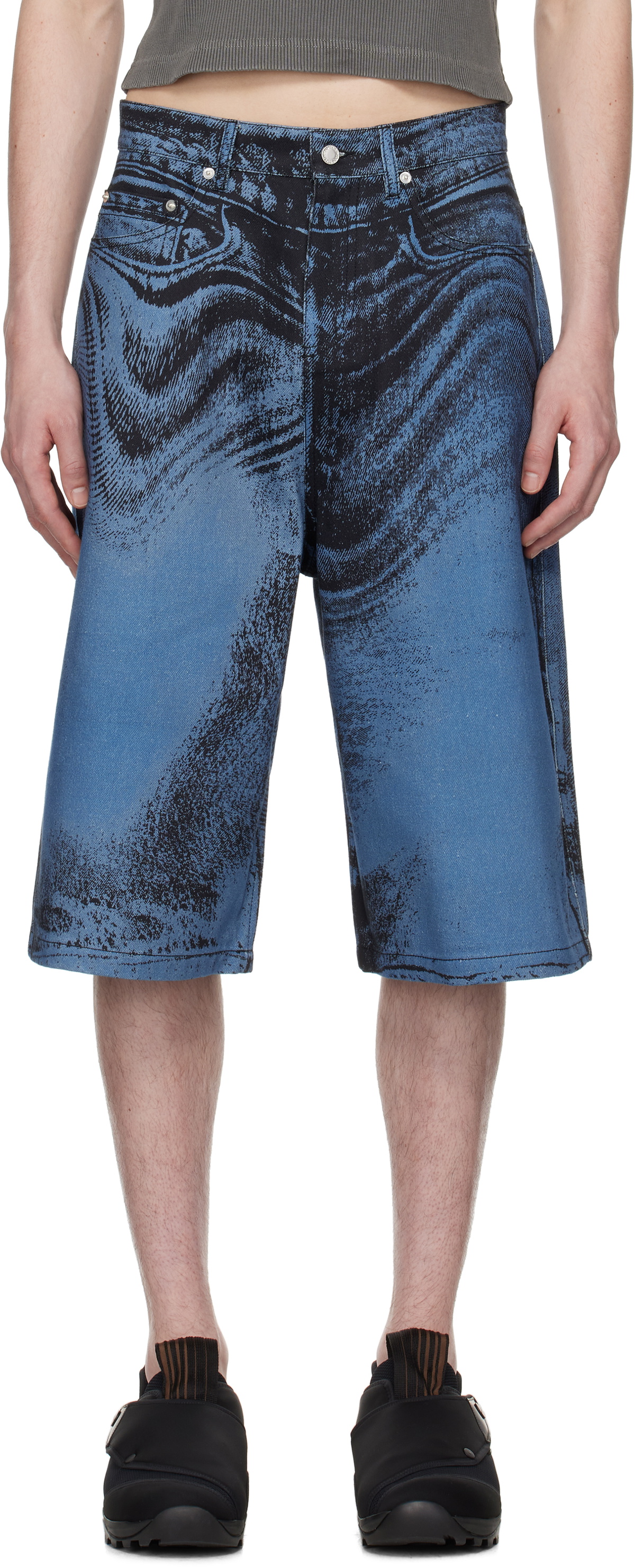 CAMPERLAB Yellow & Black Distorted Denim Shorts CamperLab