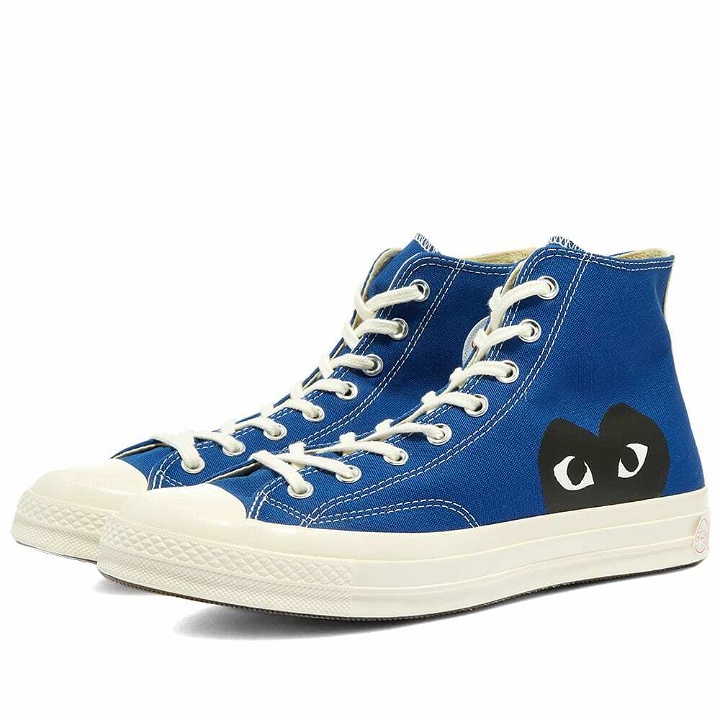 Photo: Comme des Garçons Play x Converse Chuck Taylor 1970s Hi-Top Sneakers in Blue