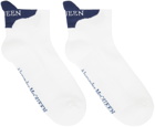 Alexander McQueen White & Blue Logo Short Socks