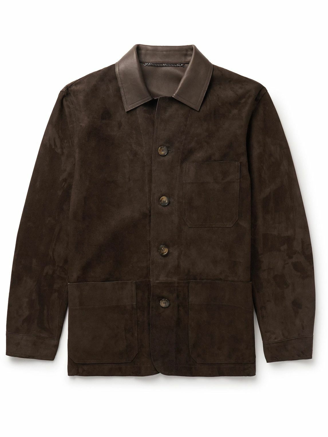 Canali - Leather-Trimmed Suede Chore Jacket - Brown Canali