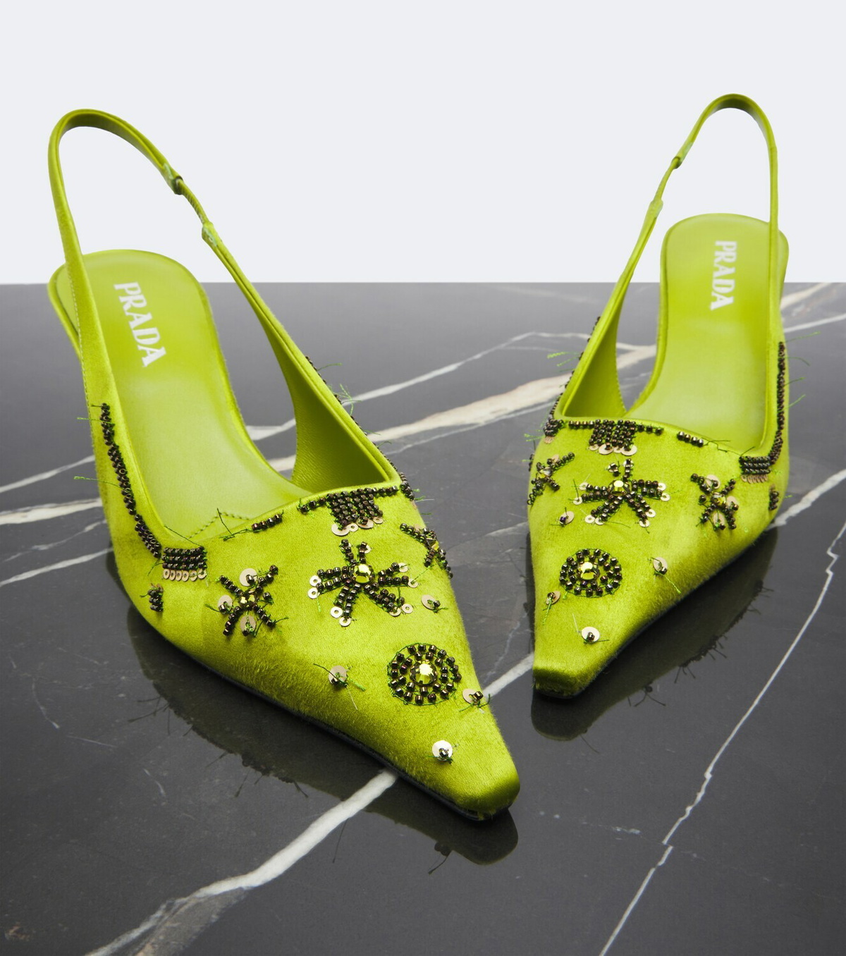 Prada Embellished satin slingback pumps