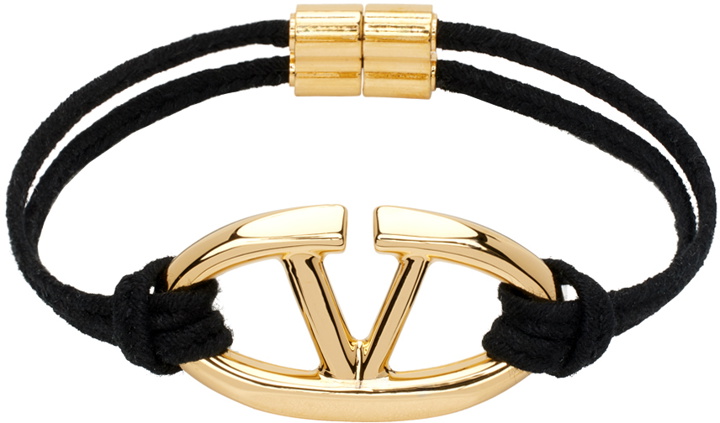 Photo: Valentino Garavani Black & Gold VLogo Signature Bracelet