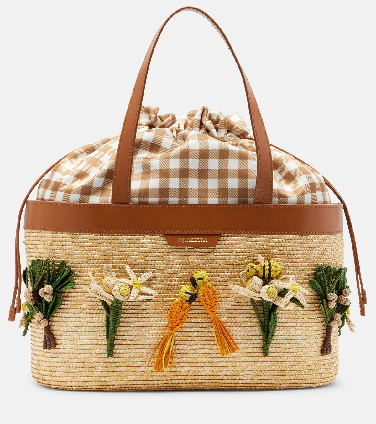Aquazzura Birdsong appliqué raffia tote bag