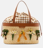 Aquazzura Birdsong appliqué raffia tote bag