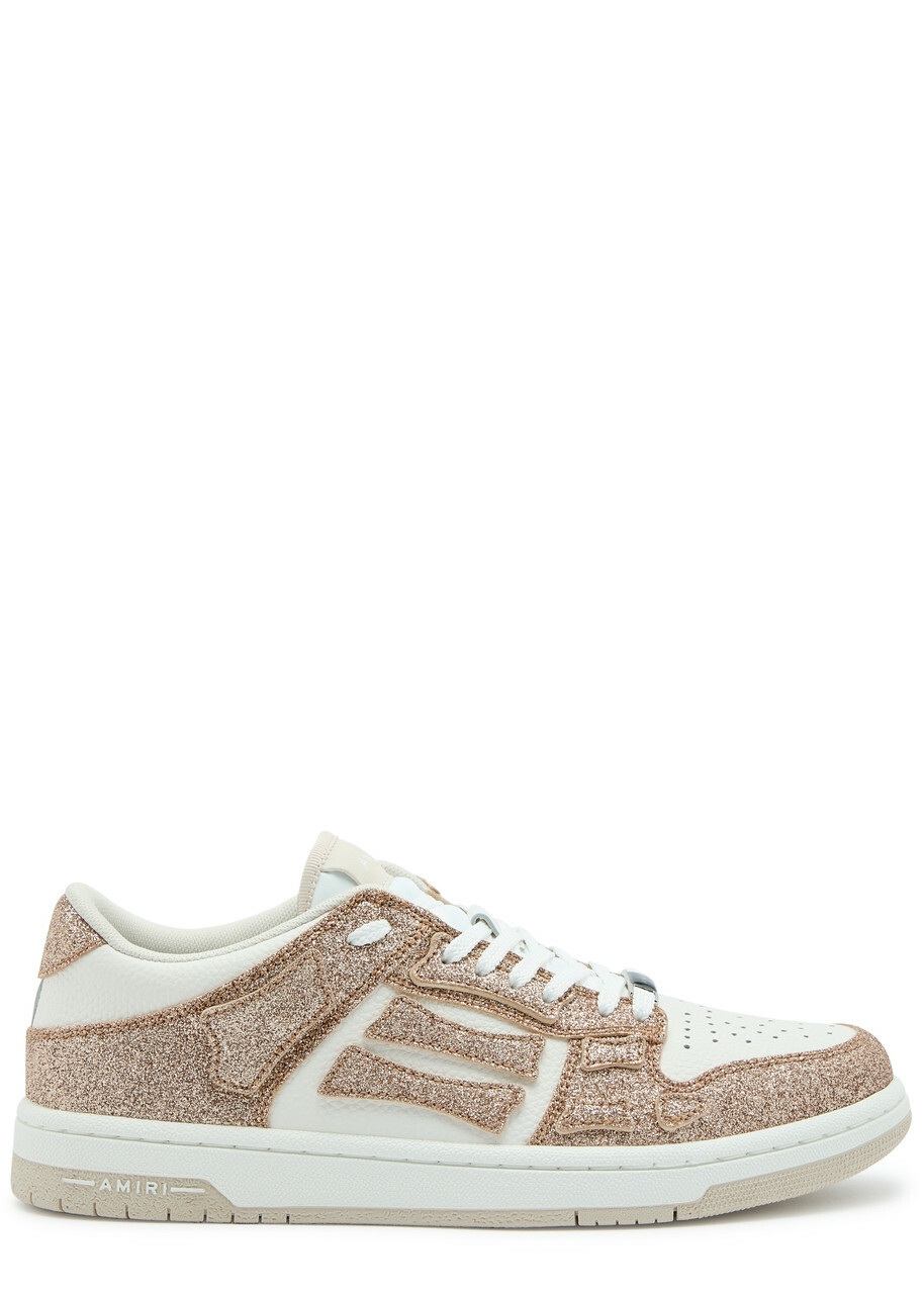 Amiri Skel Glittered Leather Sneakers Gold