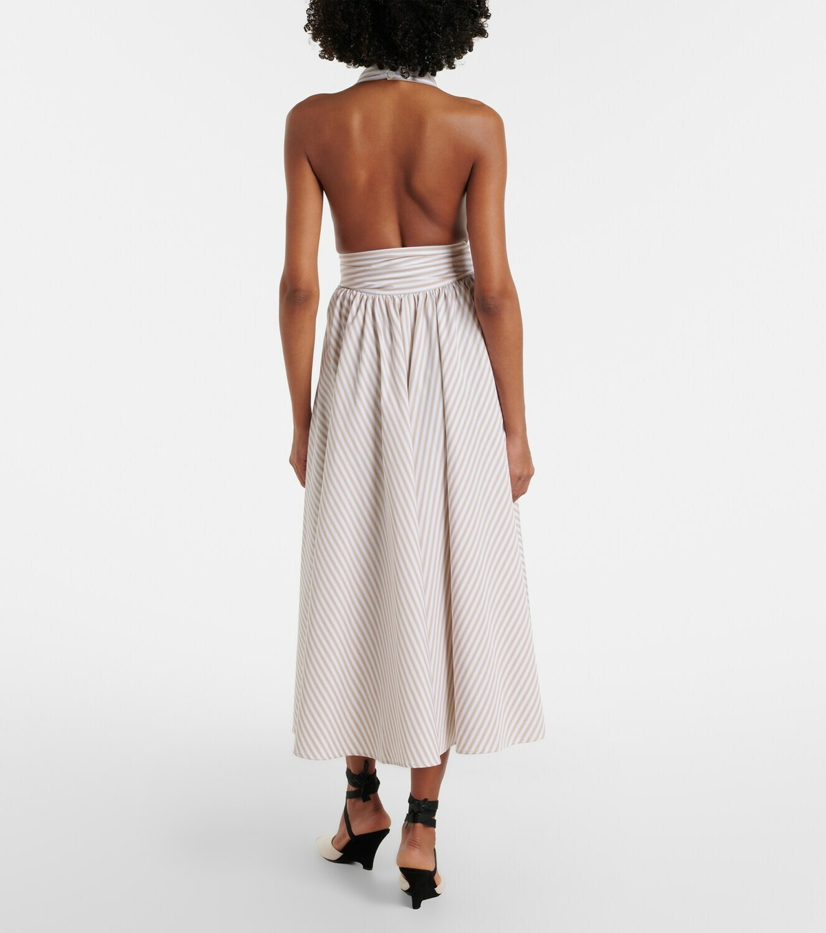 Patou Striped halterneck cotton midi dress