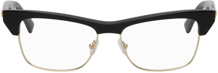Photo: Bottega Veneta Black Shiny Cat-Eye Glasses