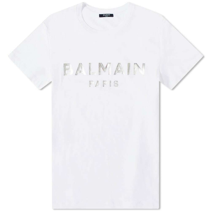 Photo: Balmain Men's Classic Fit Foil T-Shirt in White/Silver