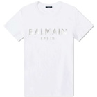 Balmain Men's Classic Fit Foil T-Shirt in White/Silver